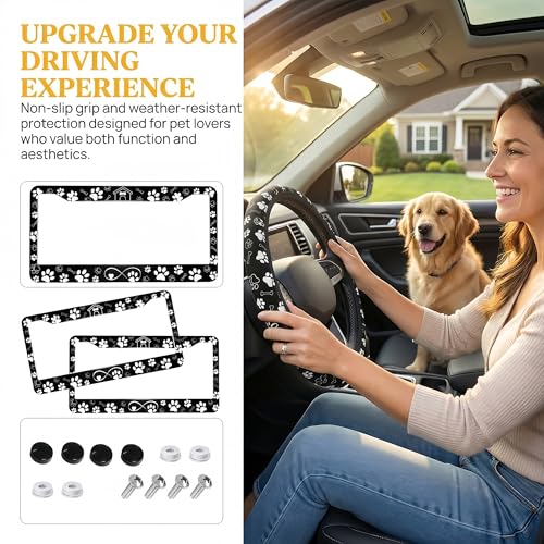 Paw Print License Plate Frame - Dog Paw Print License Plate Frame Love Paws Prints Steering Wheel Cover Funny Cars Decor Aluminum Plate Frames Anti-Slip Us Ca Vehicles - color: Dog paw2
