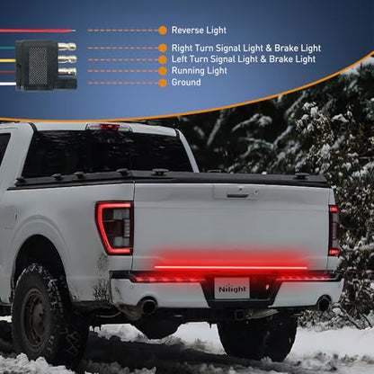 Nilight Truck Tailgate Light Strip 48" Quad Row 528 LED Strip with Red Running Brake Lights White Reverse Lamp Amber Turn Signals Lights - color: 48" Tailgate Light Strip Quad Row