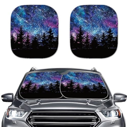 Galaxy Forest Car Front Windows Sunshade 2 Pieces Automotive Windshield Universal Auto Shade Flodable Reflective Sun Shade - color: Galaxy Forest