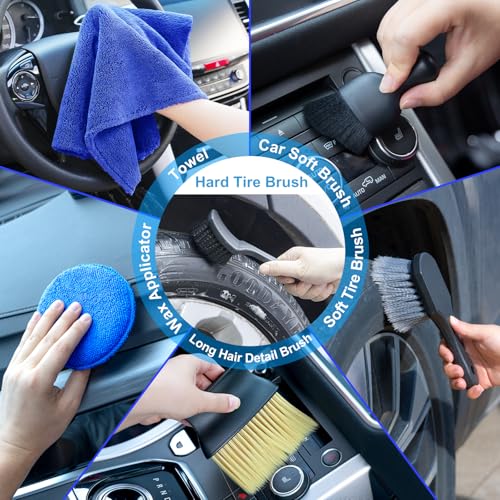Car Detailing Kit, Car Detailing Brush Set with Wash Mop, Bendable Car Wheel Rim Cleaner Brush Set, Car Detailing Brushes, Car Wash Cleaning Tools Kit for Interior, Exterior, Wheels, Blue - size: 21pcs