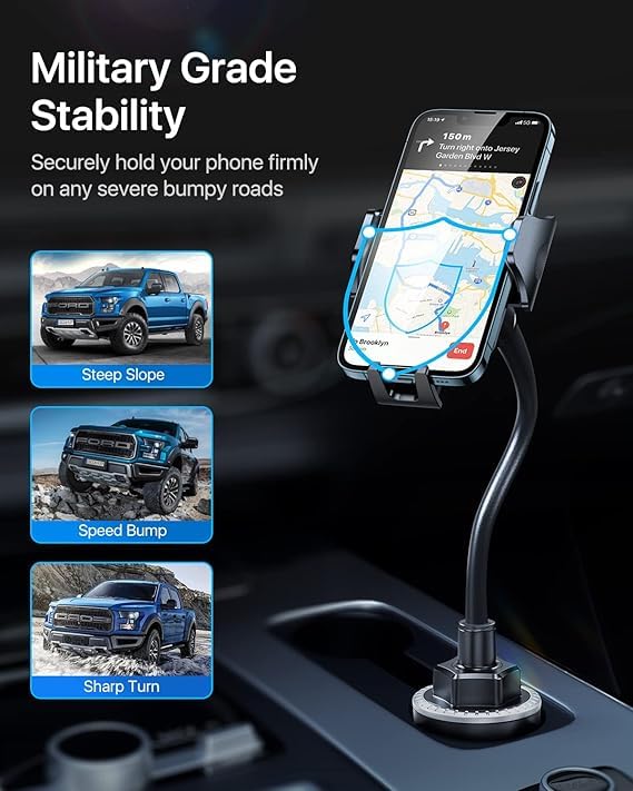 andobil Military-Grade Cup Holder Phone Mount for Car Truck, [2026 Enhanced] Anti-Shake 360° Adjustable Gooseneck Cupholder Car Phone Holder, Universal Cell Phone Car Mount for iPhone 17 16/Samsung - color: Blue
