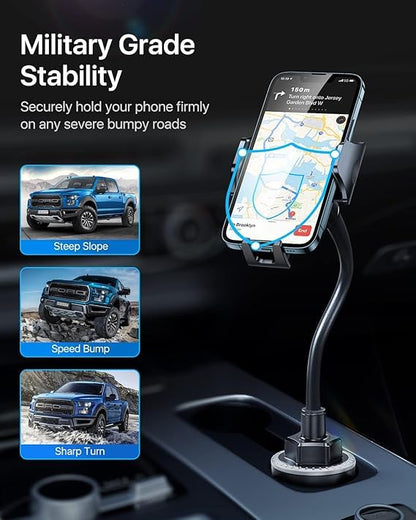 andobil Military-Grade Cup Holder Phone Mount for Car Truck, [2026 Enhanced] Anti-Shake 360° Adjustable Gooseneck Cupholder Car Phone Holder, Universal Cell Phone Car Mount for iPhone 17 16/Samsung - color: Blue