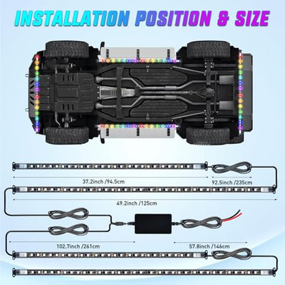 Nilight 4Pcs Car Underglow Neon Accent Strip Lights 256 LEDs RGBIC Multi Color DIY Sound Active Function Music Mode with APP Control and Remote Control Underbody Light Strips, 2 Years Warranty - color: Underglow Light RGBIC Multi Color 4Pcs
