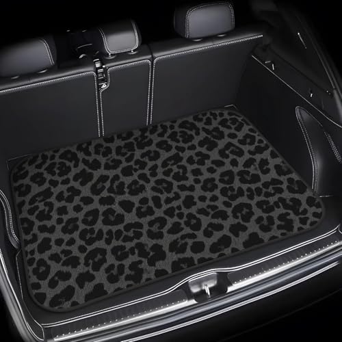 Universal Car Trunk Mat 29" x 39", Black Fashion Leopard All Weather Trunk Protection Cargo Liner, Durable Cargo Mat Rear Trunk Liner, Stylish Vehicle Interior Accessories Suitable for Most Car Models - color: Black Leopard