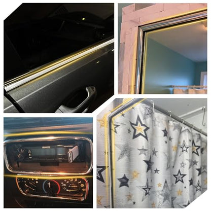 50Ft Automotive Chrome Trim Molding, Chrome Tape, 1/2" Universal Bumper Window Door Body Side Decorative Strip Scratch-Proof, Silver Car Exterior and Interior Side Molding for Motor Truck RV