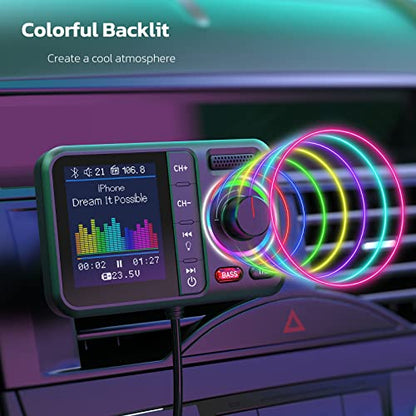 Nulaxy Bluetooth FM Transmitter for Car, Wireless Car Bluetooth V5.0 Adapter with Big Color Screen, Support QC3.0 Fast Charging, Hands-Free Call, MP3 Music Player BASS&TRE Booster, TF Card AUX-KM28 - color: Black