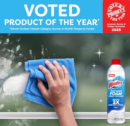 Windex Fast Shine Foam Glass Cleaner, No-Drip Windows, Doors, Mirrors & Countertops Aerosol Cleaning Spray, Streak-Free Shine, Removes Fingerprints, Dust, Dirt, Grime & More 19 oz (Pack of 1) - size: 19 Fl Oz (Pack of 1)