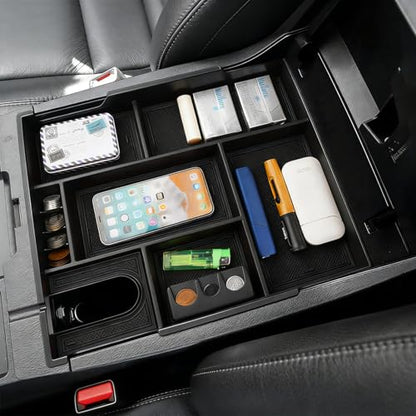 Autorder Center Console Organizer for 2014-2021 Toyota Tundra Accessories Armrest Storage Box Secondary Insert Full Tray with Red/Blue/Black Silicone Pads - size: 2014-2021 Toyota Tundra