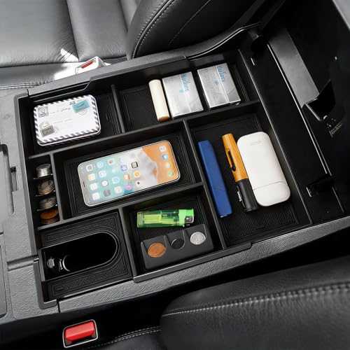 Autorder Center Console Organizer for 2014-2021 Toyota Tundra Accessories Armrest Storage Box Secondary Insert Full Tray with Red/Blue/Black Silicone Pads - size: 2014-2021 Toyota Tundra