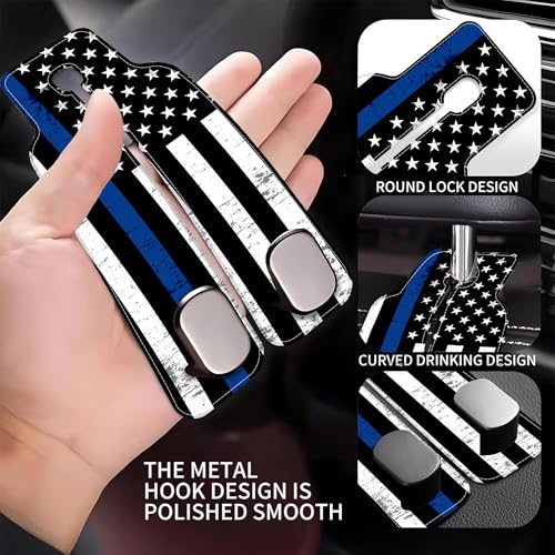 Car Headrest Purse Hanger Grunge Blue and Black American Flag 1 Pack Bag Purse Holder for Car Premium Leather Double Metal Hook for Handbags, Grocery Bags and Phones - color: Grunge Blue and Black American Flag