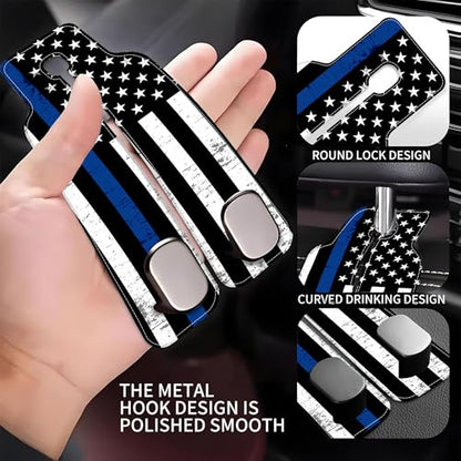 Car Headrest Purse Hanger Grunge Blue and Black American Flag 1 Pack Bag Purse Holder for Car Premium Leather Double Metal Hook for Handbags, Grocery Bags and Phones - color: Grunge Blue and Black American Flag
