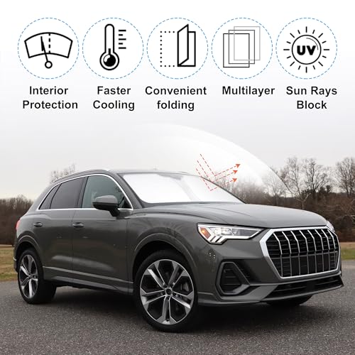 Windshield Sun Shade Custom Fit 2019-2024 2025 2026 Audi Q3 Accessories Foldable Sunshade Sun Blocker Front Window Shades Covers Keep Car Cooler - size: For Audi Q3 2019-2026