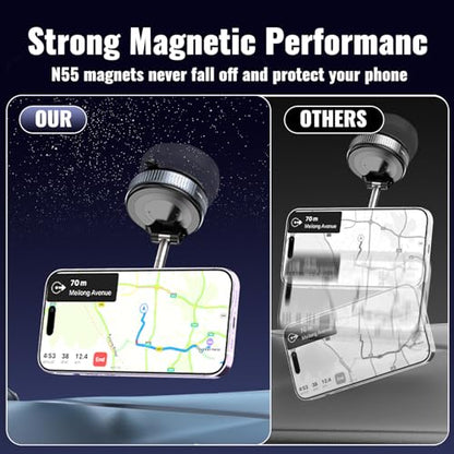 Minson's BestShop Vacuum Magnetic Car Phone Holder - 108lbs Suction & 3000gf Magnet, 360° Foldable Car Phone Mount for iPhone 16-12, Samsung, Android in All Vehicles/Gym/Mirror/Smooth Surfaces