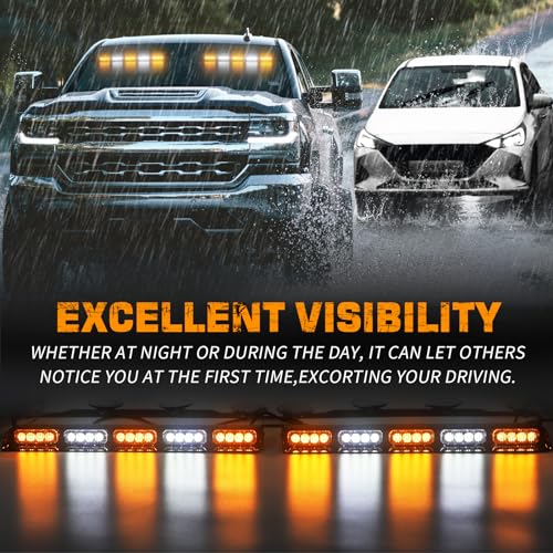 XRIDONSEN 2x 17 inch Emergency Dash Strobe Lights for Trucks Interior Front/Rear Windshield Lights 40 LED Amber White Safety Warning Hazard Lights w/Controller for Plow Trucks Construction Vehicles - color: Amber/White