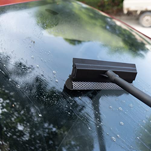 Matthew All Purpose Window Squeegee w/Premium Microfiber Cloth,Car Squeegee Windshield Cleaning Sponge and Rubber Squeegee,2-in-1 Window Cleaner Sponge(10'') and Soft Rubber with Pole 20''(1Pack) - size: 10'' Blade