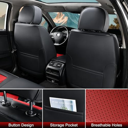 TIEHESYT Car Seat Covers Full Set, Breathable Leather Automotive Front and Rear Seat Covers & Headrest for Reduce The Driving Fatigue, Compatible with Most Vehicles, Cars (Black&Red, Front Pair) - color: Black&Red, size: Front Pair