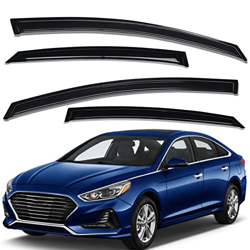 Lightronic Extra Durable Outside-Mount Auto Vent Window Visor, Fits 2015-2019 Hyundai Sonata, UV Protection Rain Guard, Original Wind Deflector, No-Drill Easy Install, Dark Smoke, 4-Pcs