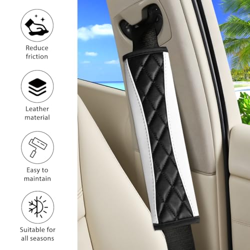 2PCS Car Seat Belt Cover, Soft Comfortable Leather Vehicle Seatbelt Shoulder Pad Cushion, Breathable Automotive Interior Seat Strap Harness Mat, Universal for RV SUV Truck (White) - color: White