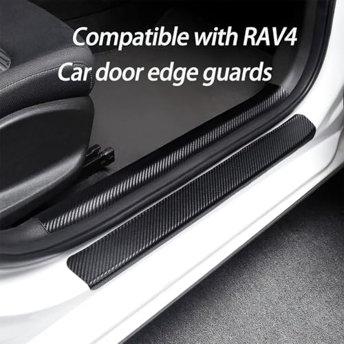 Outer Door Sill Protectors for Toyota RAV4 2016-2019, 4-Piece Set Anti-Scratch Scuff Plates, Matte Carbon Fiber Texture, Full-Coverage Crown Adhesive No Edge Lifting, Paint-Safe Removable Entry Guards - size: 2020-2024External Door sill Protector