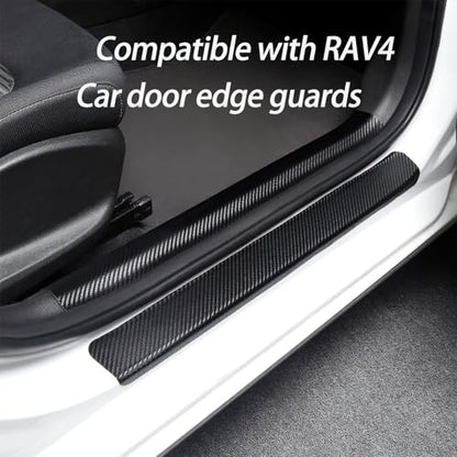 Outer Door Sill Protectors for Toyota RAV4 2016-2019, 4-Piece Set Anti-Scratch Scuff Plates, Matte Carbon Fiber Texture, Full-Coverage Crown Adhesive No Edge Lifting, Paint-Safe Removable Entry Guards - size: 2020-2024External Door sill Protector