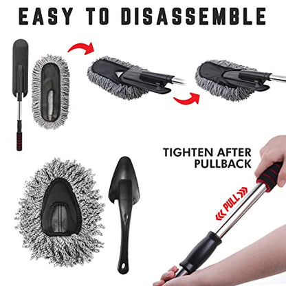Microfiber Car Duster Cleaning and Car Dash Brush Supplies for Dashboard Exterior Dust Interior Cleaner with Long Retractable Handle to Trap Dust and Pollen for Cars Truck Bike RV Boats Motorcycle - size: 2 pcs
