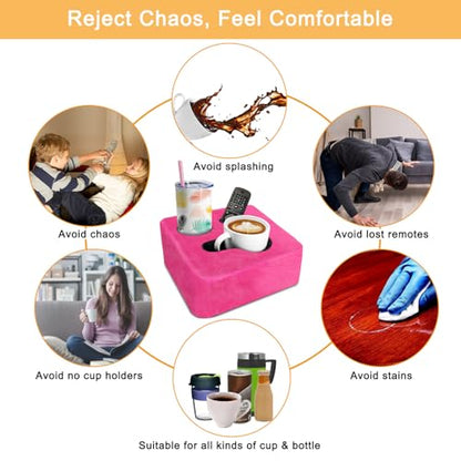 Couch Cup Holder Pillow Tray! Keep Drinks Hand Reach and KeepTemp, Prevent Spills and Use Anywhere. Cup Holder for Couch, Bed, Car, Courtyard, Park, Beach. Pink - color: Pink, size: 9.4" x 9.4" x 3.9"