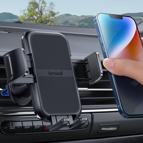 Lamicall 2026 Wider Clamp & Metal Hook Car Phone Holder Vent [Thick Cases Friendly] Phone Holders for Your Car Mount Gfts Hands Free Accessories for Women Men for iPhone 16 Pro Max MoM Interior Sets - color: Black
