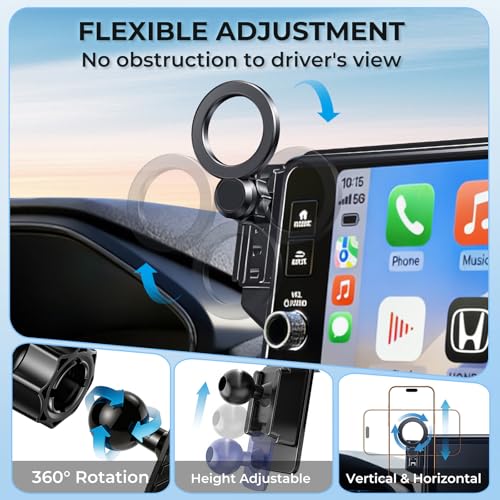 Car Phone Holder for Honda Accord 10th Gen 2022 2021 2020 2019 2018 (Only for 8-Inch Screen) 360° Rotation Magnetic Cell Phone Mount, Compatible with Magsafe, Does Not Affect Air Vent - style: Fit for 2018-2022 Accord, 8-Inch
