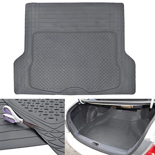 BDK Cat® CAMT-1003 (3-Piece) Deep Dish Rubber Car Floor Mats with Trunk Cargo Liner, Heavy Duty All Weather Trim to Fit Front & Rear Combo Set for Car Sedan SUV Van - color: Gray