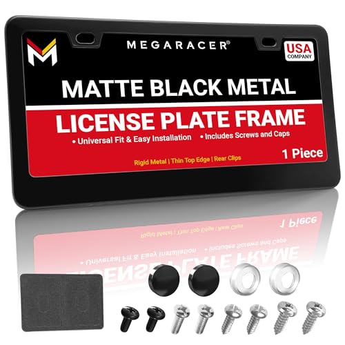 Premium Matte Black License Plate Frame – 1 Piece, Rust-Free Stainless Steel, Rattle-Free, Universal with Screw Caps, Slim-Top Design, Thin Rigid Metal Front or Rear Car Tag Holder - for Men & Women - color: Black, size: 1 Piece