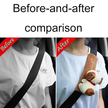 ZOSTLAND 2Pcs Car Seat Belt Pad Cover,Lovely Soft Auto Safety Strap Shoulder Pads,Plush Brown Cartoon Dog Doll Seatbelt Cover,Cute Harness Pad,Compatible with All Cars and Backpack(2Pcs Dog) - color: 2Pcs Dog