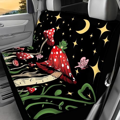 Mushroom Frog Car Seat Cover Universal Fit Trucks SUV Rear Bench Seat Covers Night Moon Star Car Accessories for Women Interior Cute - color: 1 Mushroom Frog Star