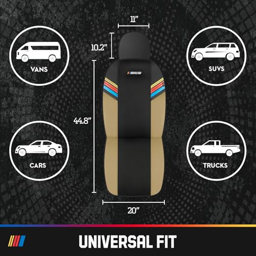 NASCAR Car Seat Covers, Beige Leather and Mesh Seat Covers, Universal Fit Front Seat Covers for Cars with Airbag-Compatible Design, Durable Racing-Inspired Car Interior for Cars, Trucks & SUVs - color: Beige