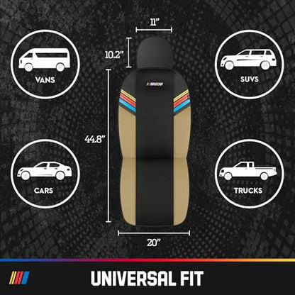 NASCAR Car Seat Covers, Beige Leather and Mesh Seat Covers, Universal Fit Front Seat Covers for Cars with Airbag-Compatible Design, Durable Racing-Inspired Car Interior for Cars, Trucks & SUVs - color: Beige