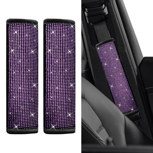 2PCS Bling Seat Belt Covers, Seat Belt Cover Pad, Car Seatbelt Shoulder Pads with Rhinestone, Auto Accessories Comfortable Automotive Neck Shoulder Mat Cushion for Car Truck SUV (Purple) - color: Purple