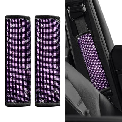 2PCS Bling Seat Belt Covers, Seat Belt Cover Pad, Car Seatbelt Shoulder Pads with Rhinestone, Auto Accessories Comfortable Automotive Neck Shoulder Mat Cushion for Car Truck SUV (Purple) - color: Purple