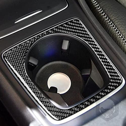 Real Carbon Fiber Center Control Water Cup Holder Frame Decal Accessories Interior Trim Sticker Cover Compatible with Benz CLA C117 2014-2018 GLA X156 2015-2019 Black - color: Center Control Water Cup Holder Frame