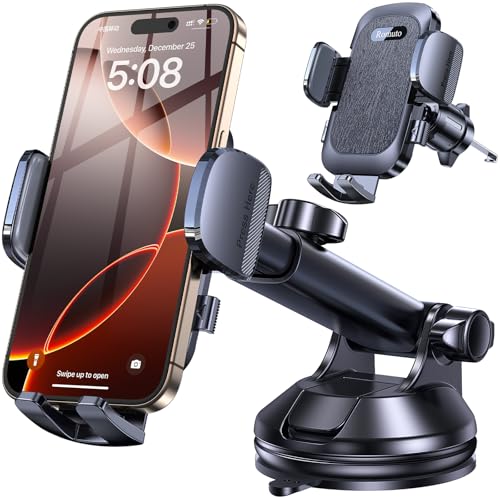 Romuto Car Phone Holder Mount【Strongest Suction】 Phone Mount for Car Cell Phone Holders for Your Car Accessories for Women Men Dashboard/Windshield/Vent/Stand Holder for iPhone Samsung - color: Dark Black