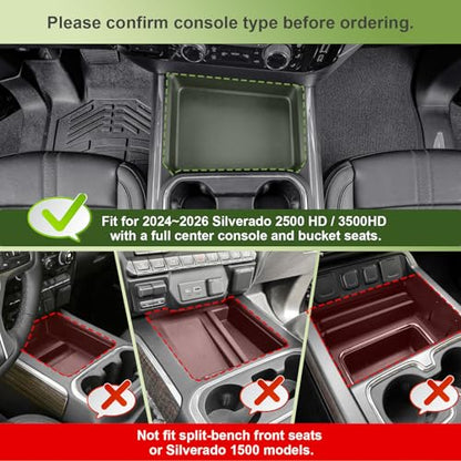 HGWEI Center Console Organizer Compatible with 2024-2026 Chevy Silverado 2500 HD/3500HD Interior Accessories, Armrest Compartment Divider Insert Storage Tray (Fit Full Console w/Bucket Seats Only)