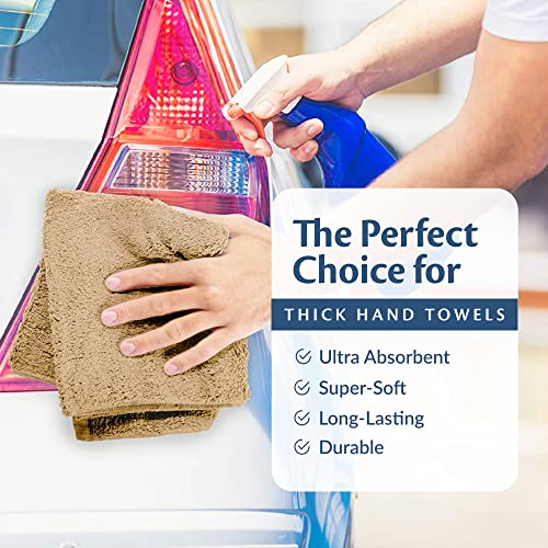 Car Care Essentials Wash Dry and Detail Towels, Set of 12, Beige, 100% Ring Spun Cotton, 16” X 27”, 4.25 lbs. per dz. Heavy Thick, Premium Multi-Purpose Towels - color: Beige