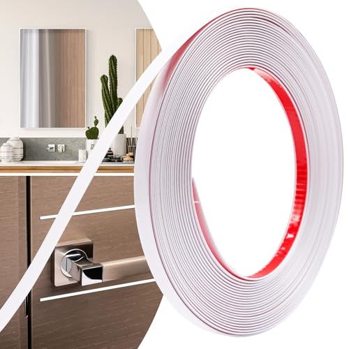 0.39in × 40Ft Peel and Stick Wall Molding Trim - Flexible Self Adhesive Molding Trim for Walls, Edges, Borders, Window Frames, Backsplash Tiles - White (Paintable) Waterproof Trim - color: White(Paintable), size: 2/5in-40Ft