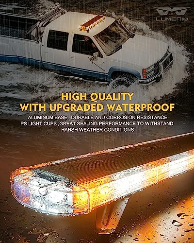 LUMENIX 48 Inch Amber LED Rooftop Emergency Strobe Lights Bar w/Adjustable Mounting Brackets, Warning Caution Security Lightbar for Construction Vehicles Law Enforcement Snowplow Tow Trucks - color: Amber