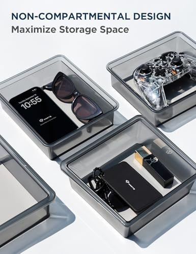 TPARTS Center Console Storage Drawer with Silicone Layer for Tesla Model Y (2021-2024) & Model 3 (2021-2023) Accessories Interior, Translucent Smoke Gray Organizer Tray, Maximize Storage Space