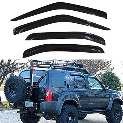 Set of 4 Front+Rear Smoke Sun/Rain Guard Outside Mount Tape-On Acrylic Window Visors Compatible with 00-04 Xterra - size: for 2000-2004 Nissan Xterra