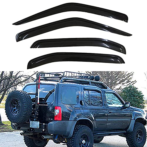 Set of 4 Front+Rear Smoke Sun/Rain Guard Outside Mount Tape-On Acrylic Window Visors Compatible with 00-04 Xterra - size: for 2000-2004 Nissan Xterra