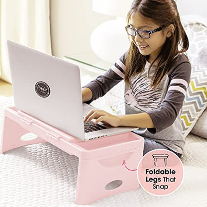 Loddie Doddie Folding Lap Desk - Blush, Plastic & Steel - Sturdy Car Seat Tray for Kids Travel - Lap Desk with Storage Pocket & Accessory Trays - Fits Most Laptops as Laptop Bed Table - color: Blush