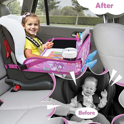 Kids Travel Tray for Toddler Carseat, Road Trip Activities Essentials, Kids Lap Desk Tray with Tablet Holder Stand and Dry Erase Board, Mermaid - color: Mermaid