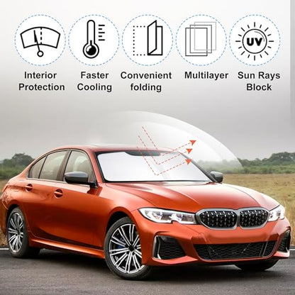 Windshield Sun Shade Custom Fit for 2013 2014 2015 2016 2017 2018 BMW 3 Series/F30/F31/F80/M3 Accessories Foldable Sunshade Sun Blocker Protect Car from Sun Rays & Heat Damage Keep Car Cooler - size: Fit 3s /F30/F31/F80/M3 2013-2018