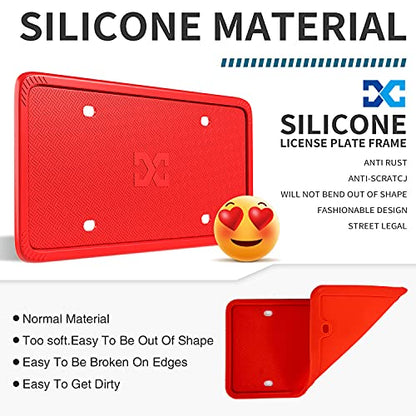 XCLPF Silicone License Plate Frame Covers 2 Pack- Front and Back Car Plate Bracket Holders. Rust-Proof, Rattle-Proof, Weather-Proof (Red) - color: Red