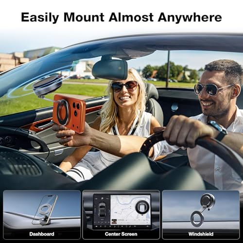 2026 Upgraded Aluminum Magnetic Car Phone Mount for MagSafe [80LBS Vacuum Suction, 3200gf Strong Magnet] 360° Adjustable Car Phone Holder for iPhone 17 16 15 14 13 Pro Max